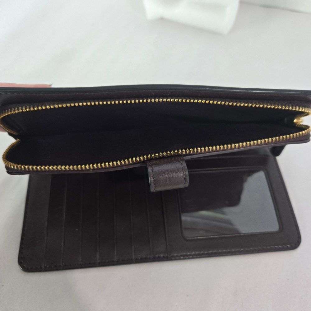 Coach Slim Bifold Wallet Large Burgundy Leather Gold Logo Zip Around #991 - Picture 7 of 8